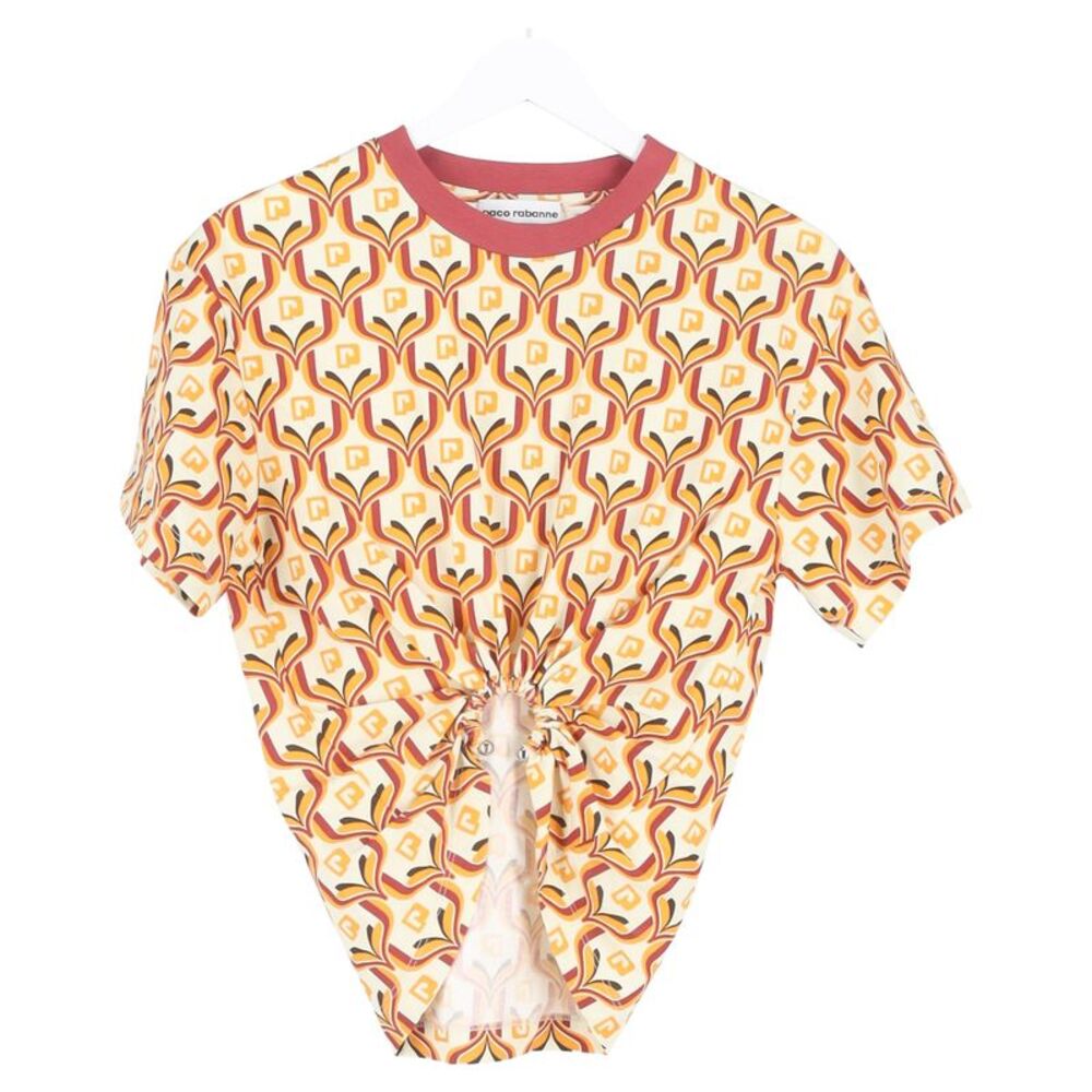 Paco Rabanne Printed Cropped Top with Ring Detail in Multicolor Cotton